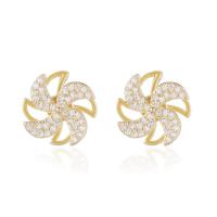 Cubic Zirconia Micro Pave Sterling Silver Earring, 925 Sterling Silver, Pinwheel, plated, micro pave cubic zirconia & for woman & hollow, more colors for choice, 12mm, Sold By Pair
