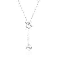 925 Sterling Silver Necklaces, with 1.57 inch extender chain, with letter pattern & for woman, silver color, Length:Approx 15.55 Inch, Sold By PC
