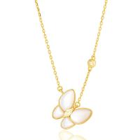 Cubic Zircon Micro Pave 925 Sterling Silver Necklace with White Shell with 1.96 inch extender chain Butterfly plated micro pave cubic zirconia & for woman Length Approx 15.74 Inch Sold By PC