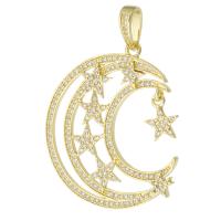 Cubic Zirconia Micro Pave Brass Pendant, Moon and Star, gold color plated, fashion jewelry & DIY & micro pave cubic zirconia, golden, 34x38x2mm, Hole:Approx 4mm, 10PCs/Lot, Sold By Lot