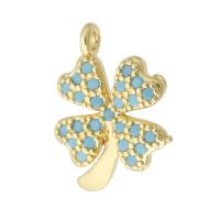 Cubic Zirconia Micro Pave Brass Pendant, Four Leaf Clover, gold color plated, fashion jewelry & DIY & micro pave cubic zirconia, golden, 10.50x14x2mm, Hole:Approx 0.5mm, 10PCs/Lot, Sold By Lot
