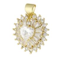Cubic Zirconia Micro Pave Brass Pendant, Heart, gold color plated, fashion jewelry & DIY & micro pave cubic zirconia, golden, 16x17x5mm, Hole:Approx 3mm, 10PCs/Lot, Sold By Lot