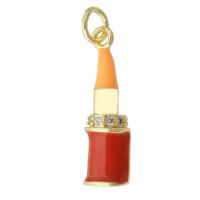 Cubic Zirconia Micro Pave Brass Pendant, Lipstick, gold color plated, fashion jewelry & DIY & micro pave cubic zirconia, two different colored, 6x21.50x4mm, Hole:Approx 3mm, 10PCs/Lot, Sold By Lot