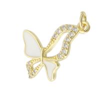 Cubic Zirconia Micro Pave Brass Pendant, Butterfly, gold color plated, fashion jewelry & DIY & micro pave cubic zirconia & enamel, two different colored, 20x18x4.50mm, Hole:Approx 2.5mm, 10PCs/Lot, Sold By Lot