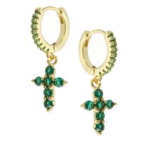 Cubic Zirconia Micro Pave Brass Earring, gold color plated, fashion jewelry & micro pave cubic zirconia & for woman, green, 10x14.50x2.50mm, 10Pairs/Lot, Sold By Lot