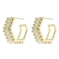 Cubic Zirconia Micro Pave Brass Earring, gold color plated, fashion jewelry & micro pave cubic zirconia & for woman, golden, 6x17x22mm, 10Pairs/Lot, Sold By Lot