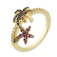 Kubieke Circonia Micro Pave Brass Ring, Messing, gold plated, mode sieraden & micro pave zirconia & voor vrouw, multi-gekleurde, 14mm, Gat:Ca 1mm, Maat:6.5, 10pC's/Lot, Verkocht door Lot