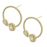 Cubic Zirconia Micro Pave Brass Earring, gold color plated, fashion jewelry & micro pave cubic zirconia & for woman, golden, 26x29.50x14mm, 10Pairs/Lot, Sold By Lot
