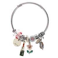 304 Stainless Steel European Cuff Bangle, with Crystal & Plastic Pearl, Galvanic plating, for woman & with rhinestone, more colors for choice, Length:6.7 Inch, Sold By PC
