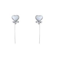 Zinc Alloy Drop Earrings with Plastic Pearl Heart high quality plated fashion jewelry & for woman silver color nickel lead & cadmium free Sold By Pair
