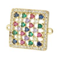 Cubic Zirconia Micro Pave Brass Connector Square gold color plated DIY & micro pave cubic zirconia & 1/1 loop multi-colored nickel lead & cadmium free Approx 1mm Sold By PC