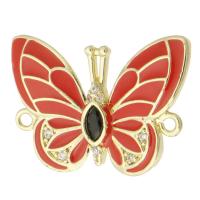 Cubic Zirconia Micro Pave Brass Connector Butterfly gold color plated DIY & micro pave cubic zirconia & enamel & 1/1 loop red nickel lead & cadmium free Approx 1mm Sold By PC