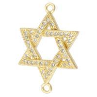 Cubic Zirconia Micro Pave Brass Connector, Hexagram, gold color plated, DIY & micro pave cubic zirconia & 1/1 loop & hollow, golden, nickel, lead & cadmium free, 17.50x24.50x3mm, Hole:Approx 1mm, Sold By PC