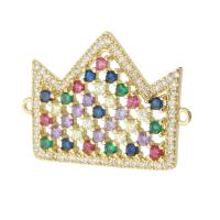 Cubic Zirconia Micro Pave Brass Connector Crown gold color plated DIY & micro pave cubic zirconia & 1/1 loop multi-colored nickel lead & cadmium free Approx 1mm Sold By PC