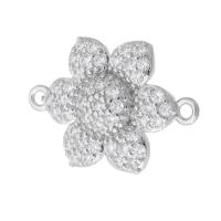 Cubic Zirconia Micro Pave Brass Connector Flower silver color plated DIY & micro pave cubic zirconia & 1/1 loop silver color nickel lead & cadmium free Approx 1mm Sold By PC