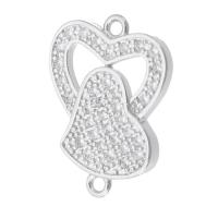Cubic Zirconia Micro Pave Brass Connector, Heart, silver color plated, DIY & micro pave cubic zirconia & 1/1 loop, silver color, nickel, lead & cadmium free, 15x21x2.50mm, Hole:Approx 1mm, Sold By PC