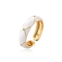 Brass Finger Ring gold color plated Adjustable & micro pave cubic zirconia & for woman & enamel Inner Approx 18mm Sold By PC