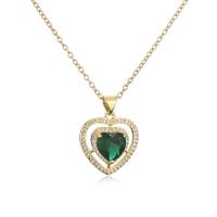 Cubic Zircon Micro Pave Brass Necklace gold color plated & micro pave cubic zirconia & for woman green Length Approx 17.7 Inch Sold By PC