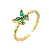 Brass δάχτυλο του δακτυλίου, Ορείχαλκος, χρώμα επίχρυσο, Ρυθμιζόμενο & διαφορετικά στυλ για την επιλογή & μικρο ανοίξει κυβικά ζιρκονία & για τη γυναίκα, πράσινος, Εσωτερική διάμετρος:Περίπου 18mm, Sold Με PC