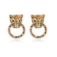 Cubic Zirconia Micro Pave Brass Earring, gold color plated, micro pave cubic zirconia & for woman, multi-colored, 17x12mm, Sold By Pair