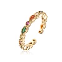 Cubic Zirconia Micro Pave Brass Ring gold color plated Adjustable & micro pave cubic zirconia & for woman multi-colored Sold By PC