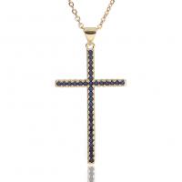 Cubic Zircon Micro Pave Brass Necklace, Cross, gold color plated, for woman & with cubic zirconia, more colors for choice, 44.50x23mm, Length:Approx 17.7 Inch, Sold By PC