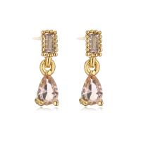 Cubic Zirconia Micro Pave Brass Earring, gold color plated, micro pave cubic zirconia & for woman, more colors for choice, 14x5mm, Sold By Pair