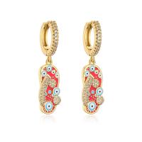 Huggie Hoop Drop Earring, Brass, Slipper, gold color plated, micro pave cubic zirconia & for woman & enamel, more colors for choice, 35x10mm, Sold By Pair