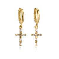 Huggie Hoop Drop Earring, Brass, Cross, gold color plated, micro pave cubic zirconia & for woman, more colors for choice, 30x9mm, Sold By Pair