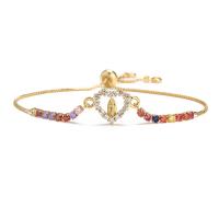 Brass Bracelet gold color plated Adjustable & micro pave cubic zirconia & for woman multi-colored 240mm Sold By PC