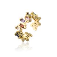 Кубический циркон микро проложить кольцо-латунь, Латунь, плакирован золотом, Регулируемый & разные стили для выбора & инкрустированное микро кубического циркония & Женский, разноцветный, продается PC