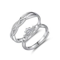 Couple Finger Rings, 925 Sterling Silver, platinum plated, Adjustable & micro pave cubic zirconia, Sold By PC