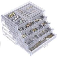 Boîte à bijoux multifonctions, Acrylique, avec velours de coton, rectangle, Anti-poussière & multicouche & transparent, gris, 235x150x165mm, Vendu par PC