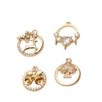 Cubic Zirconia Micro Pave Brass Pendant gold color plated & micro pave cubic zirconia & hollow Sold By PC