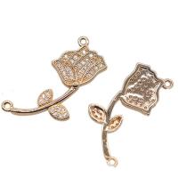 Cubic Zirconia Micro Pave Brass Connector, Rose, KC gold color plated, micro pave cubic zirconia & 1/1 loop, 28.20x11.40mm, Sold By PC