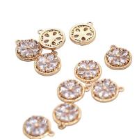 Cubic Zirconia Micro Pave Brass Pendant Flat Round KC gold color plated micro pave cubic zirconia 11mm Sold By PC