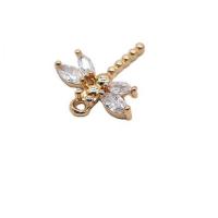 Cubic Zirconia Micro Pave Brass Pendant, Dragonfly, high quality gold color plated, micro pave cubic zirconia, 13x14mm, Sold By PC