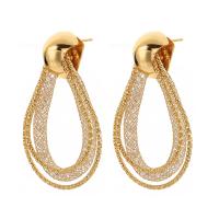 Boucles d'oreilles en alliage de zinc, Placage de couleur d'or, bijoux de mode & pour femme & avec strass, protéger l'environnement, sans nickel, plomb et cadmium, 47x33mm, Vendu par paire