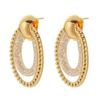Boucles d'oreilles en alliage de zinc, Placage de couleur d'or, bijoux de mode & pour femme & avec strass, protéger l'environnement, sans nickel, plomb et cadmium, 40x25mm, Vendu par paire