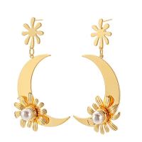 Zinklegierung Ohrringe, mit Kunststoff Perlen, Mond, goldfarben plattiert, Modeschmuck & für Frau, frei von Nickel, Blei & Kadmium, 75x40mm, verkauft von Paar