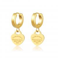 Huggie Hoop Drop Ohrringe, 304 Edelstahl, Herz, Modeschmuck & für Frau, goldfarben, 28x12mm, verkauft von Paar