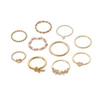 Zinc Alloy fingerring, Runde, guldfarve belagt, 10 stykker & mode smykker & for kvinde, gylden, Solgt af sæt
