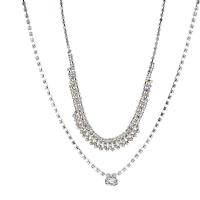 Collar de Aleación de Zinc, con 9cm extender cadena, 2 piezas & Joyería & para mujer & con diamantes de imitación, plateado, longitud 41 cm, Vendido por Set