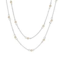 Plastik-Perlenkette, Zinklegierung, mit ABS-Kunststoff-Perlen, mit Verlängerungskettchen von 7cm, Doppelschicht & Modeschmuck & für Frau, Silberfarbe, Länge 45 cm, verkauft von PC