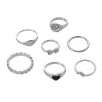 Zinc Alloy fingerring, platin farve forgyldt, 7 stykker & mode smykker & for kvinde & emalje & med rhinestone, sølv, Solgt af sæt