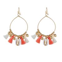 Tibetan Style Drop Earrings, with Polyester Yarns & Shell, gold color plated, fashion jewelry & for woman, multi-colored, 70x30mm, Sold By Pair