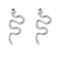 Tibetan Style Stud Earring, Snake, silver color plated, fashion jewelry & for woman, silver color, 40x15mm, Sold By Pair