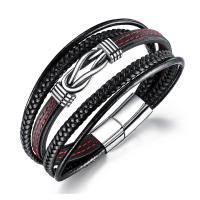 Syntetická kůže Náramek, s 304 Stainless Steel, módní šperky & pro muže, černý, 215mm, Prodáno By PC