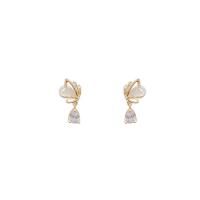 Cubic Zirconia Micro Pave Brass Earring, with Cats Eye, real gold plated, fashion jewelry & micro pave cubic zirconia & for woman, golden, 22x13mm, Sold By Pair