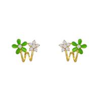 Tibetan Style Stud Earring, Flower, high quality plated, fashion jewelry & micro pave cubic zirconia & for woman, two different colored, 20x23mm, Sold By Pair